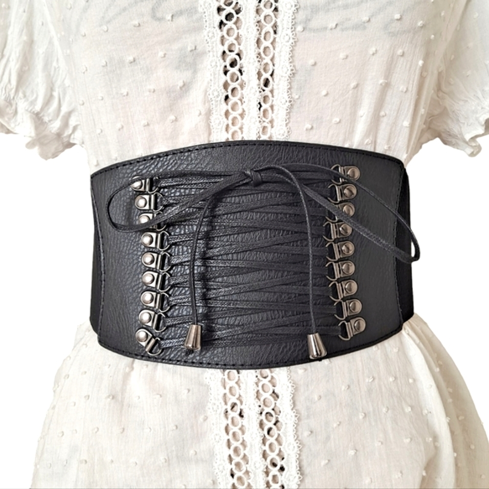 LAST CHANCE black faux leather lace up corset belt